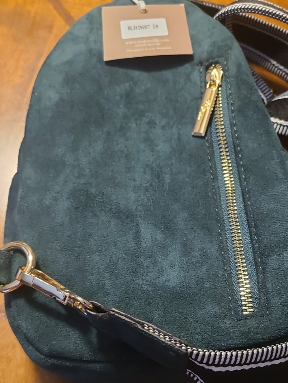 Forest GreenSuede Crossbody Backpack - Picture 3 of 4